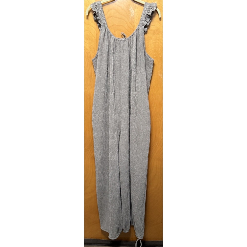 Three Bird Nest Ruffle Textured Jumpsuit Cinch Ankle Shimmer Sage XL